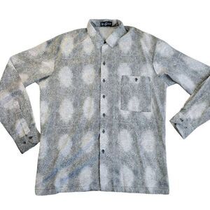 Vintage Alan Stuart Shirt Mens Large Gray Geometric Polyester Button Up Staining
